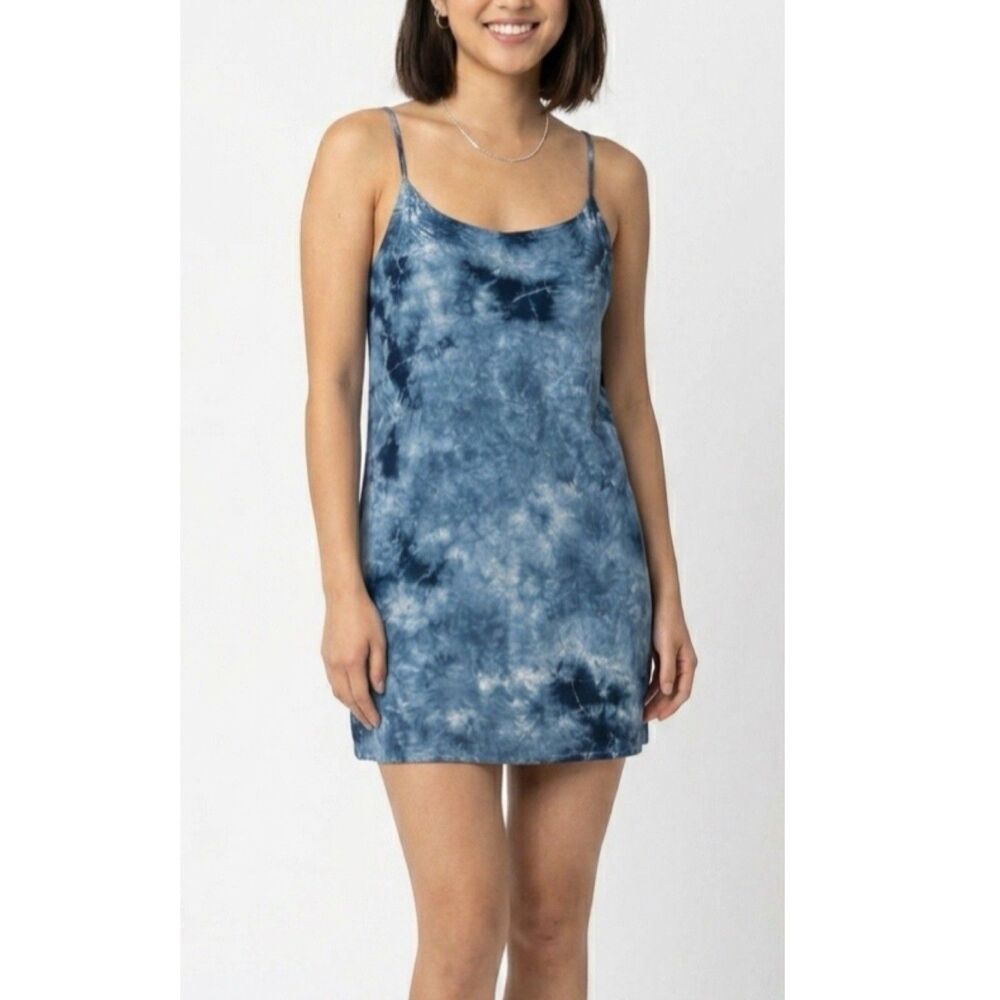 y2k Mini Dress Space Tie Dye spaghetti strap Racerback Hippy Shift S Festival